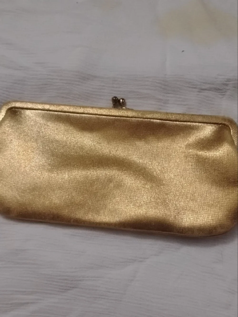 Gold Satin Kiss-Lock Evening Clutch - Women's Wristlet